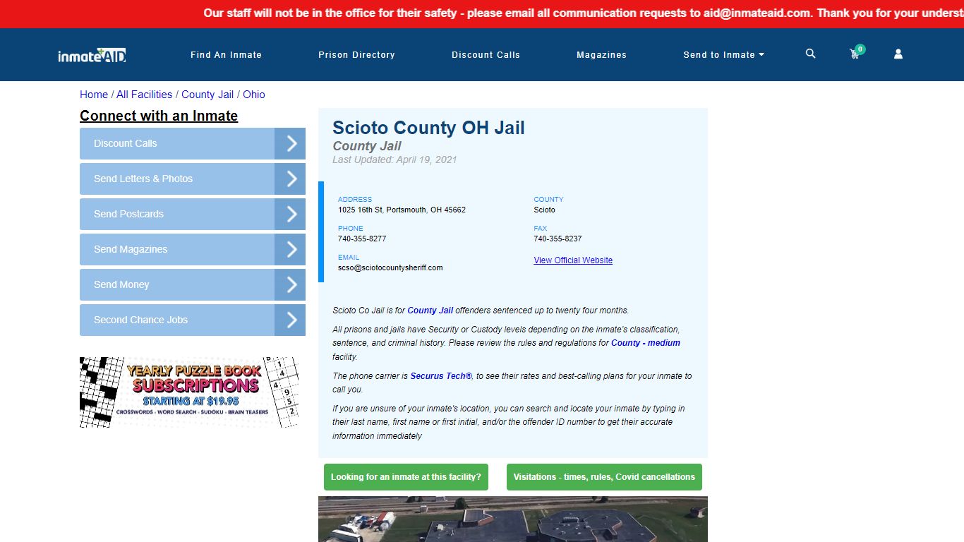 Scioto County OH Jail - Inmate Locator - Portsmouth, OH